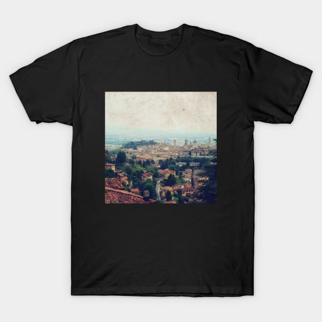 View from the top of the mountain Italy sightseeing trip photography from city scape Milano Bergamo Lecco T-Shirt by BoogieCreates